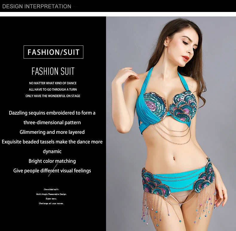 Peacock Belly Dance Beaded Bra and Belt Set