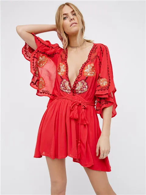 Rory's Boho Embroidered Short Dress Long Top