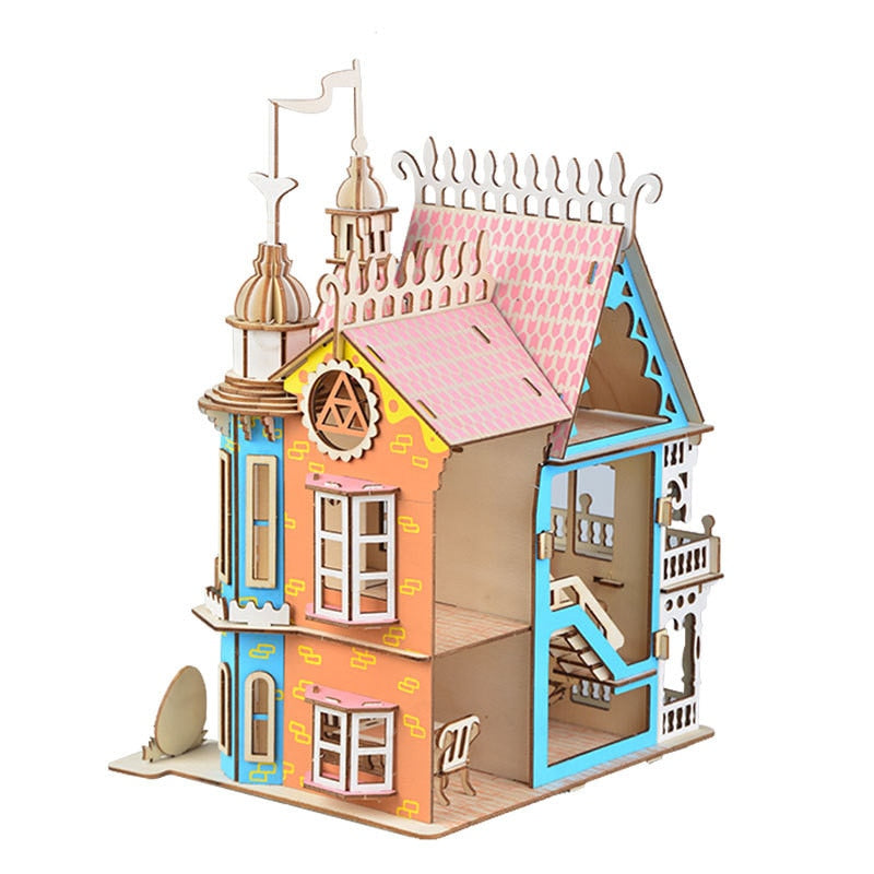 Painted Wooden Doll House with Furniture DIY Craft Kit