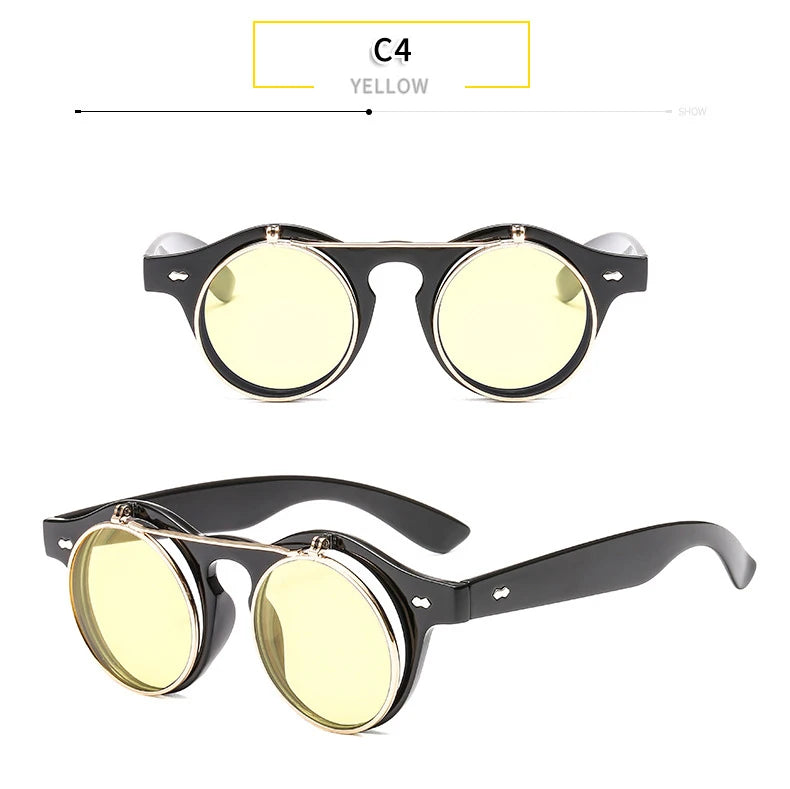 Round Steampunk Flip Up Sunglasses