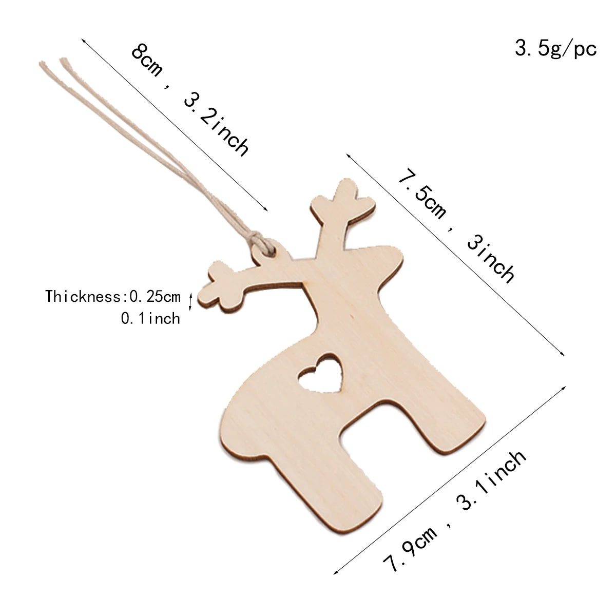10PCS Wooden Tree Ornaments for Christmas Tree Hanging Craft DIY