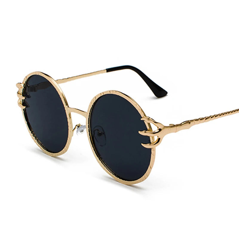 Claw Gripped Round Sunglasses Gothic Gold Metal Frame Shades