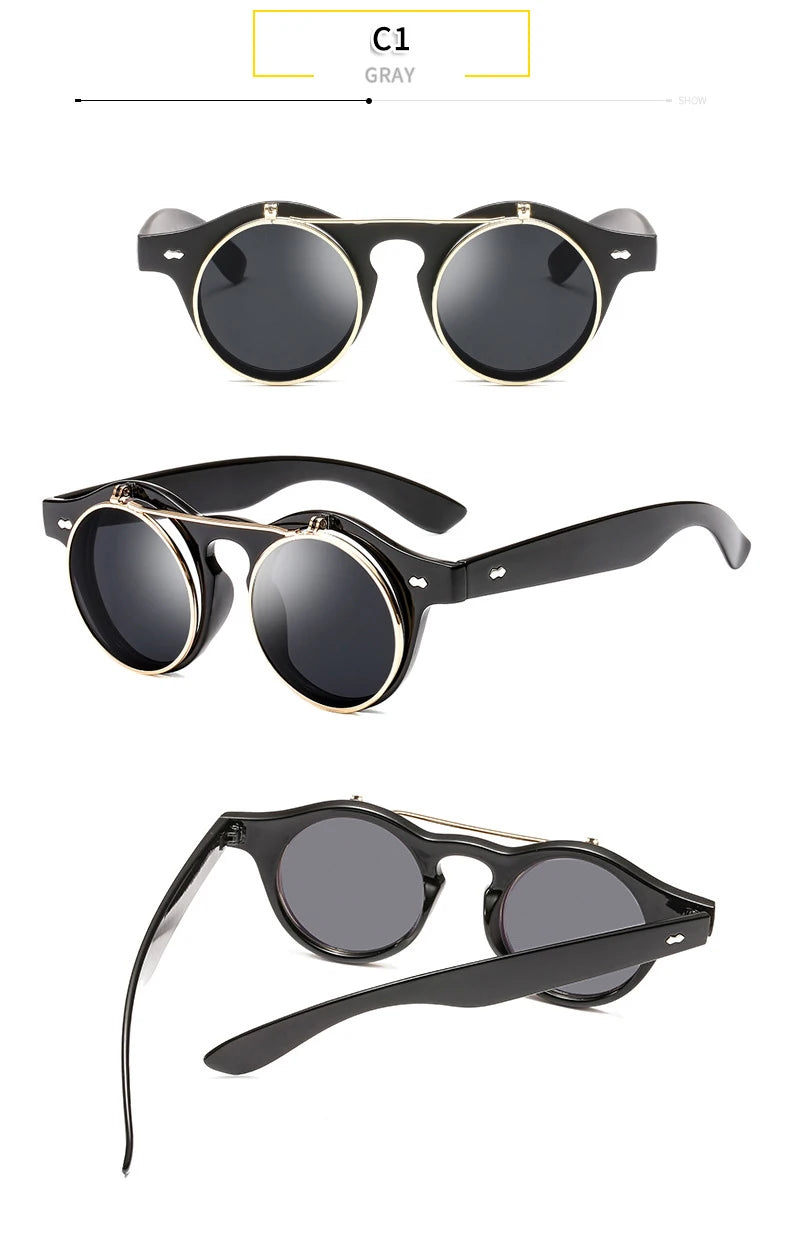 Round Steampunk Flip Up Sunglasses