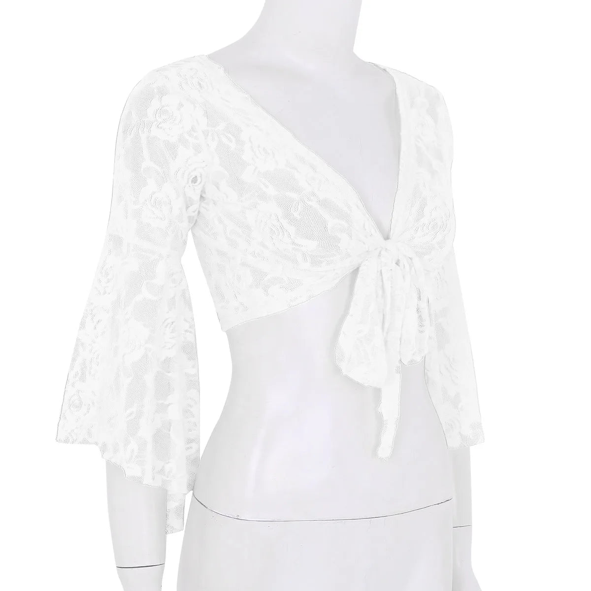 Flare Sleeve Floral Lace Wrap Top Dance Costume Cover Up Cardigan Wraps