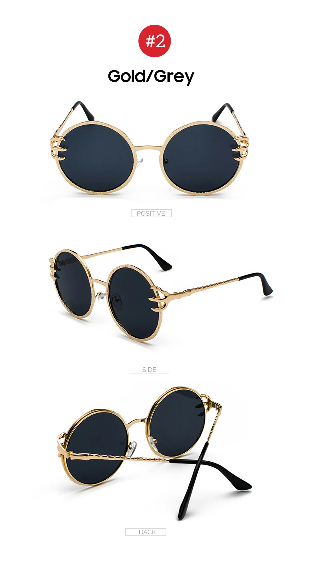 Claw Gripped Round Sunglasses Gothic Gold Metal Frame Shades