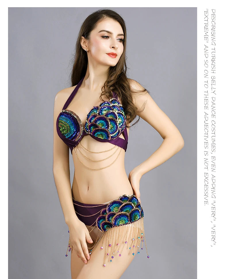 Peacock Belly Dance Beaded Bra and Belt Set