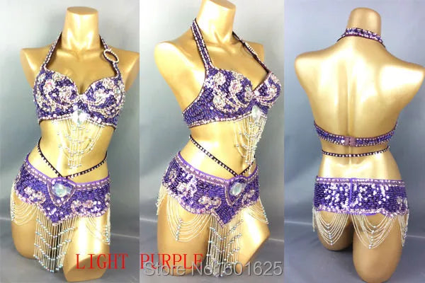 Beaded Sequins Belly Dancing Belt+Bra Samba Costumes