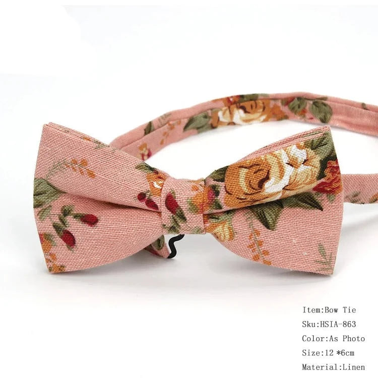 Country Style Floral Linen Bow Ties