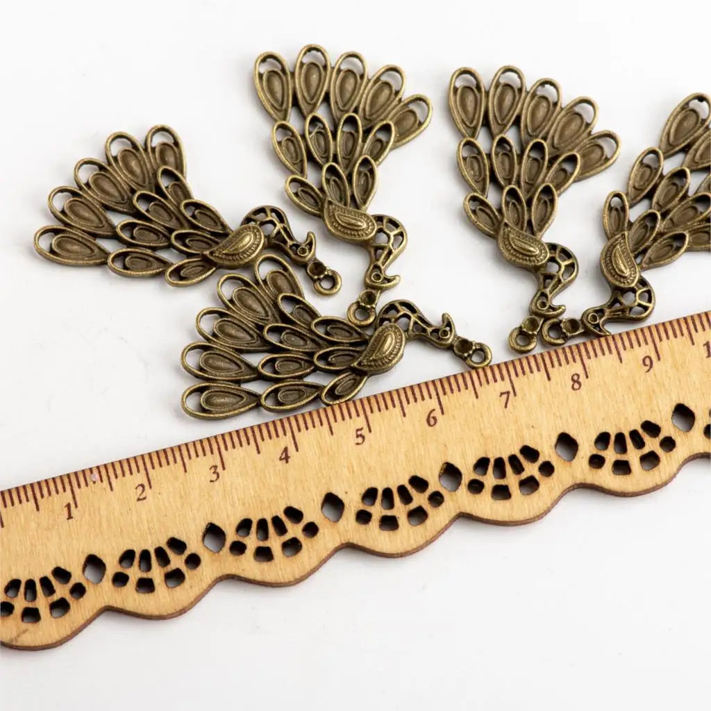 Five Peacock Pendants Charms for DIY Jewellery Making