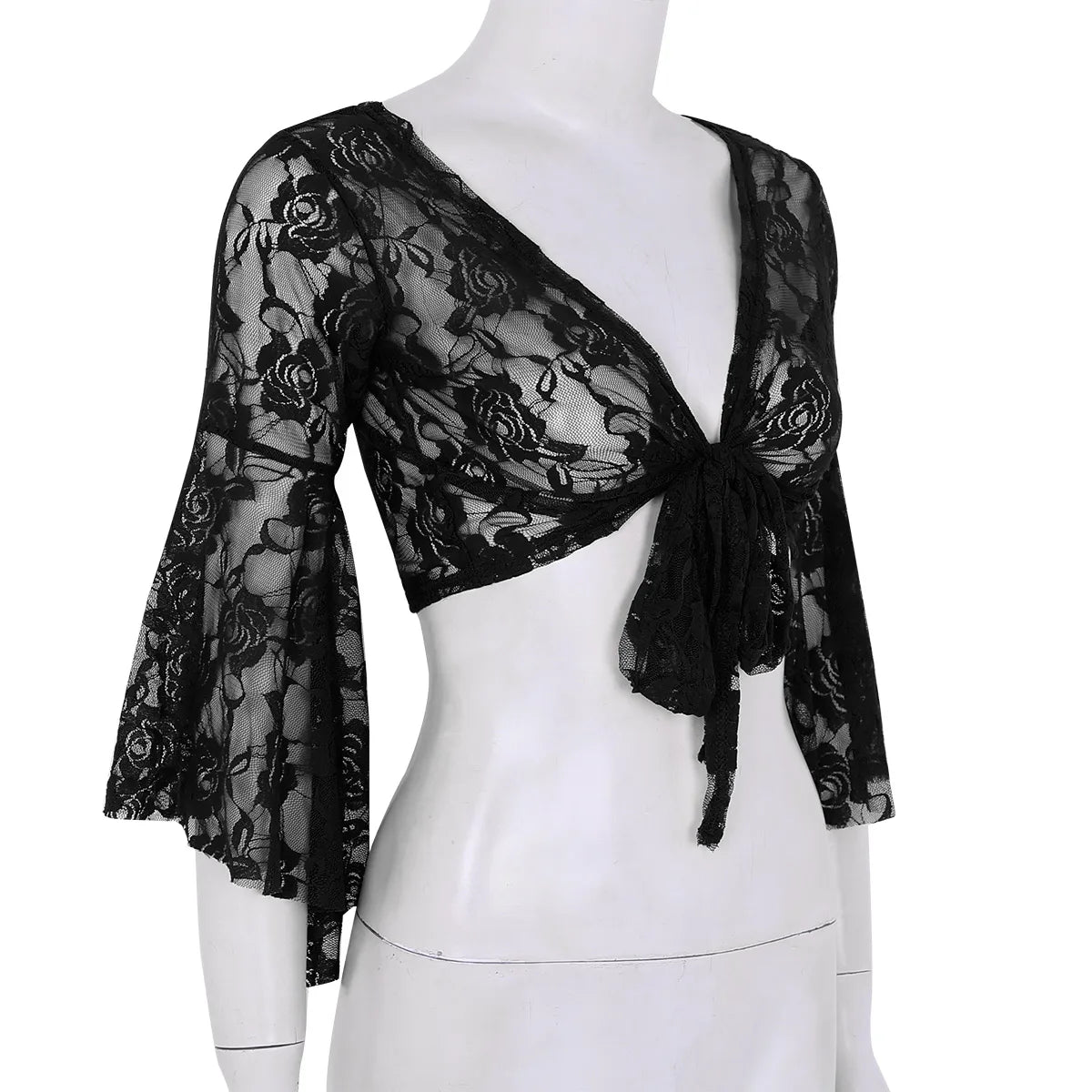 Flare Sleeve Floral Lace Wrap Top Dance Costume Cover Up Cardigan Wraps