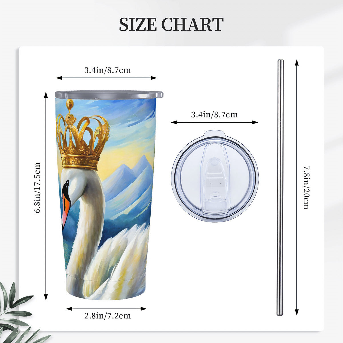 The Swan King 20oz Stainless Steel Straw Lid Cup