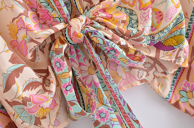 Boho Floral Wrap Kimono Tops
