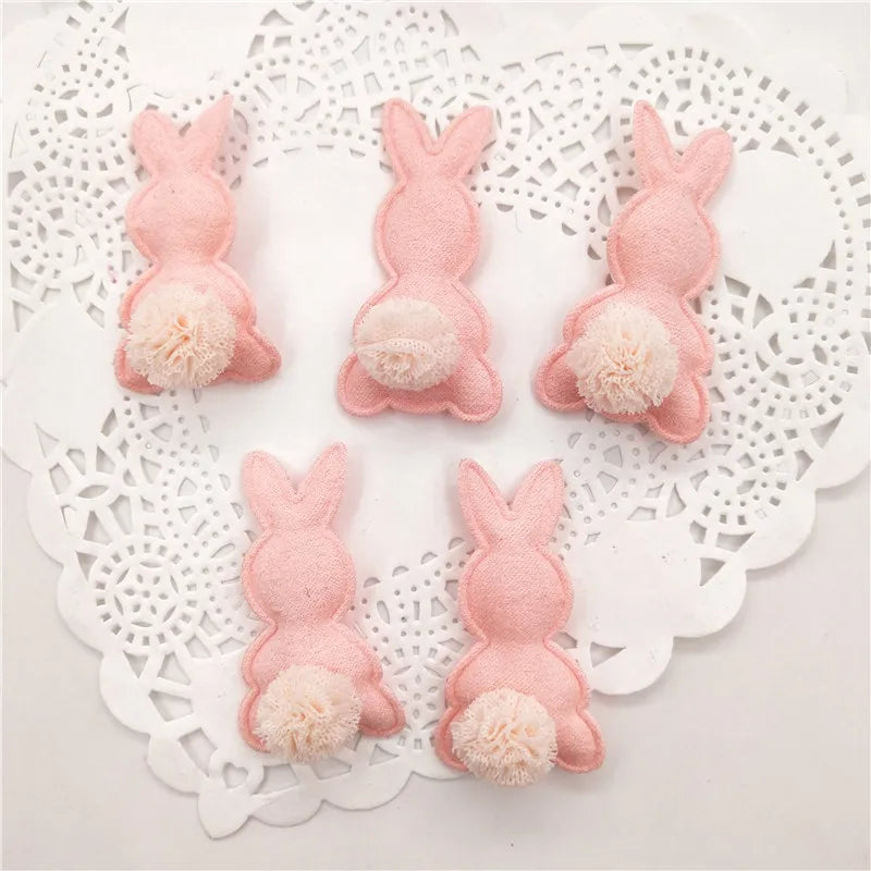 20pcs/lot Felt Rabbit Shapes with Fluffy Tails Padded Appliqués DIY Crafts 2.8*5cm
