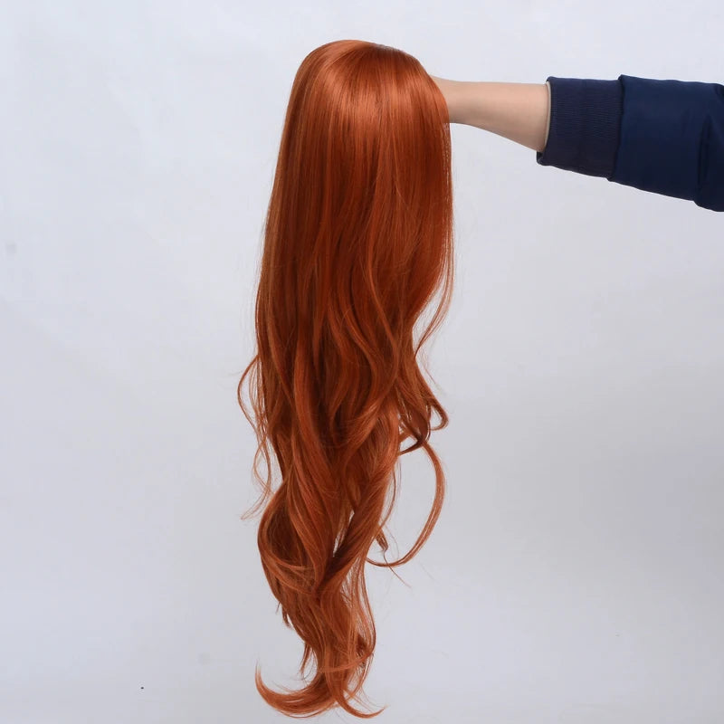 Synthetic Copper Red Wig Cosplay Long Wave Middle Part Heat Resistant Daily Wigs