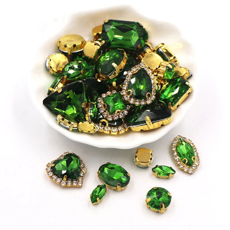 50pcs/Bag Shiny Mixed Shape Sew On Glass Rhinestone Gold Claw Crystal Buckle DIY Decoration 24 Colours