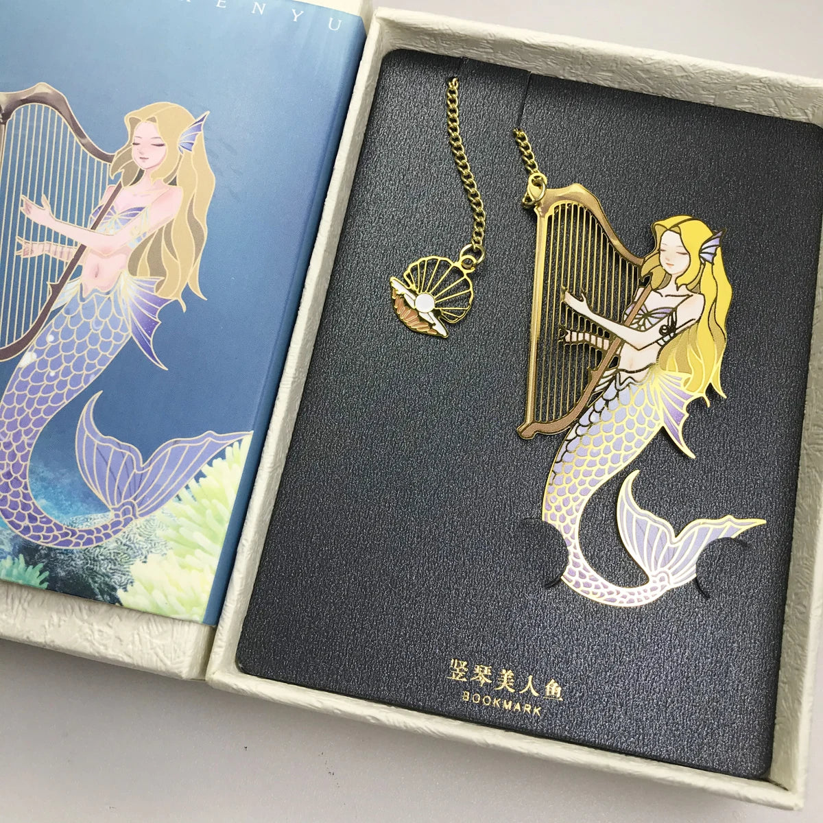 Harp Playing Mermaid Brass Bookmark For Book Lovers