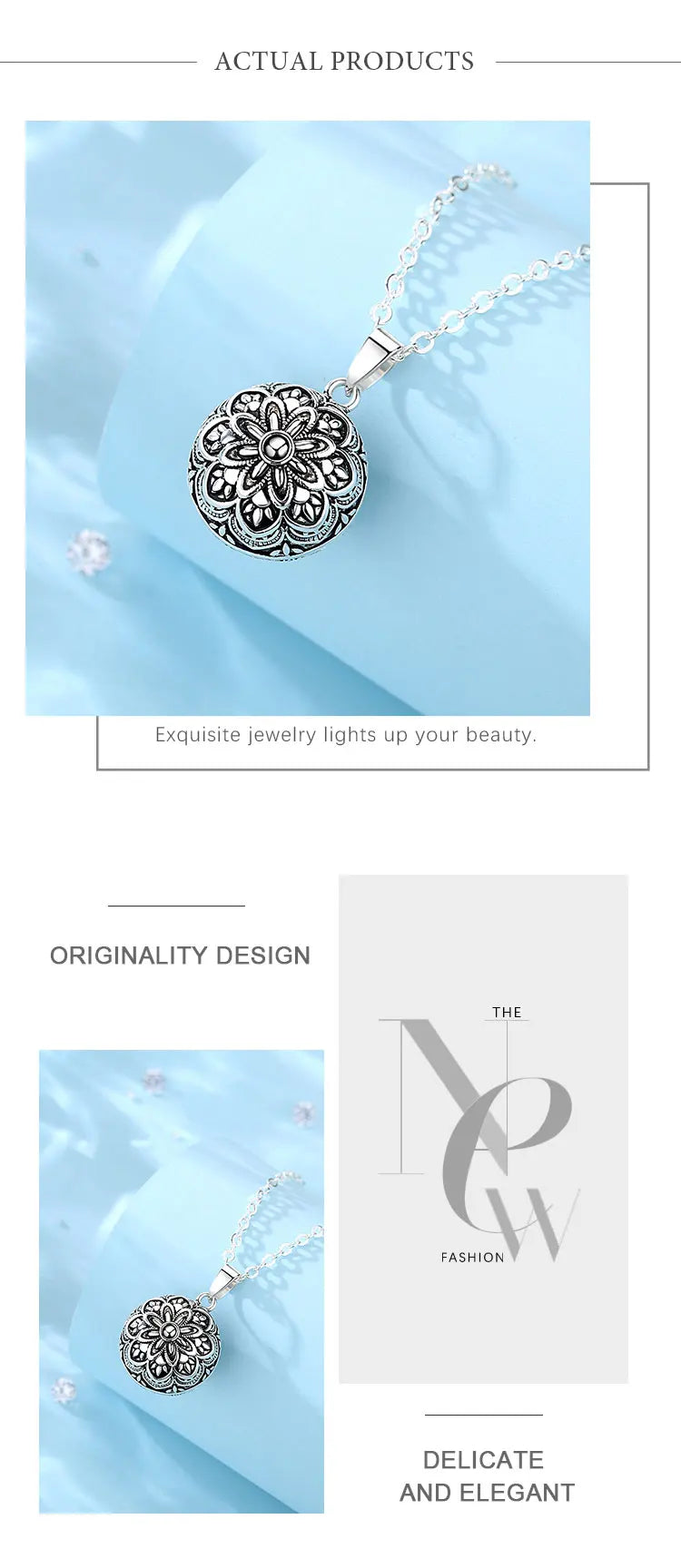 Flower Harmony Sound Chime Ball Mexican Bola Pendant Necklace