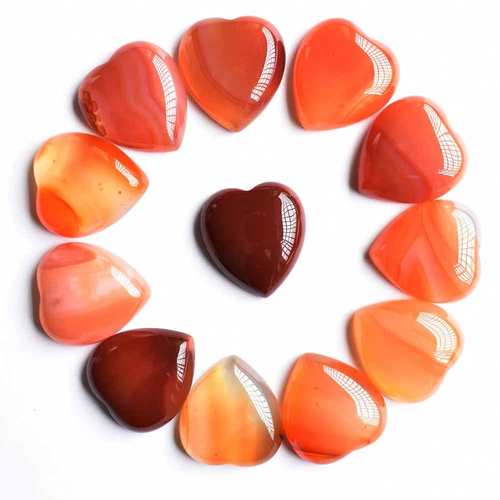 Twelve Natural Stone Heart Shape Cabochons for Jewellery Making 25mm