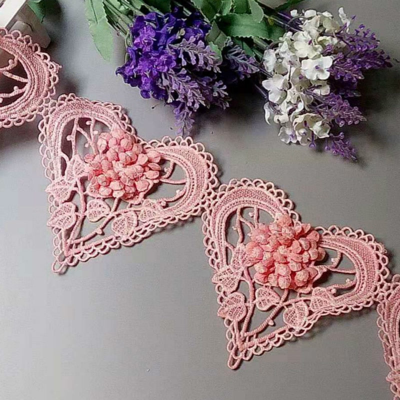 Ten Embroidered Cotton Lace Heart Flowers Lace Ribbon Trim