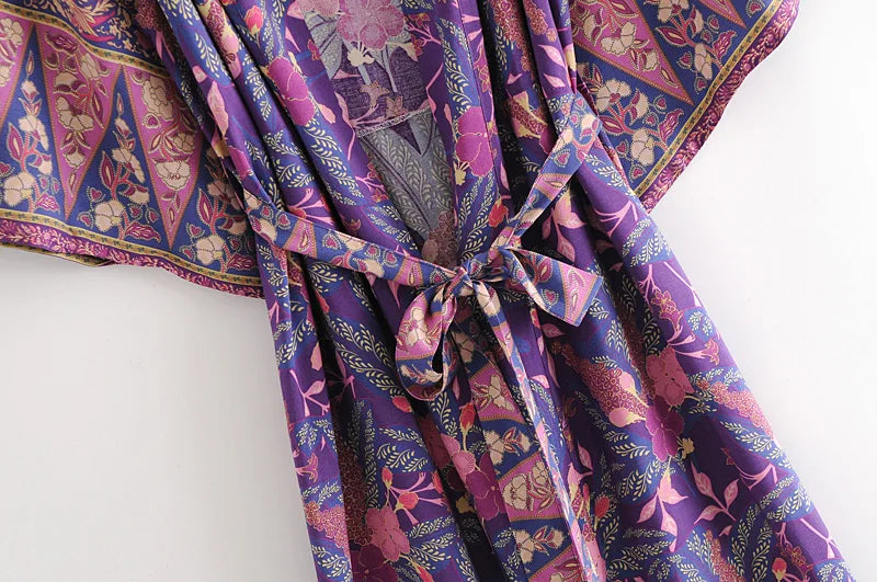 Elhiza's Purple Boho Long Kimono Robe Cover-up