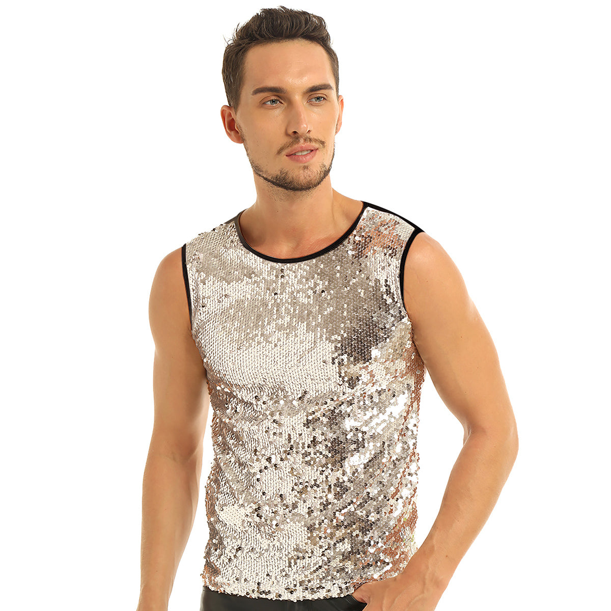 Mens Sequinned Tank Tops Festival Rave Party Clubwear