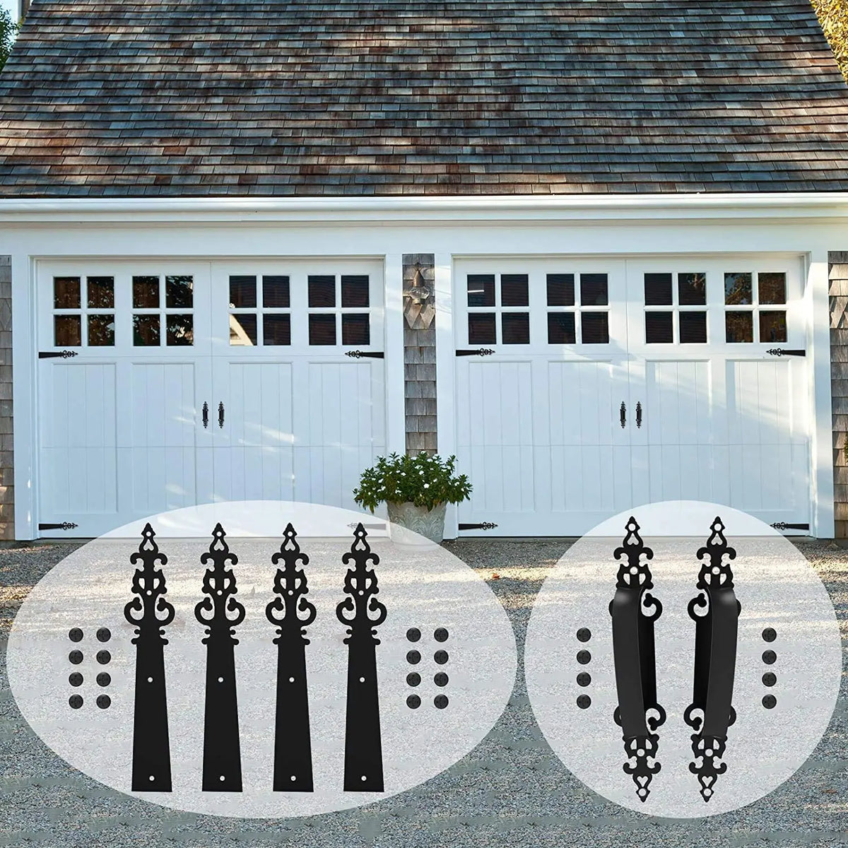 Steel Door Hardware Kit Decorative Carriage House Mounted Hinges Handles