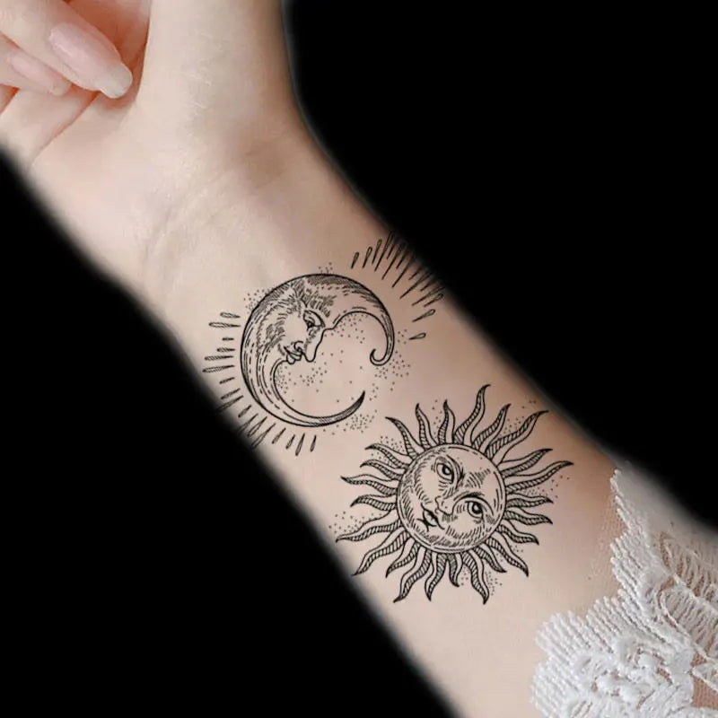 Dark Sun Moon Celestial Temporary Tattoos