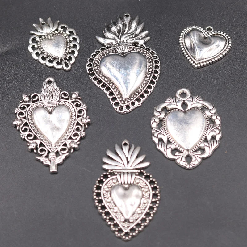 7pcs Mix Large Sacred Heart Amulet Pendants DIY Jewellery Making