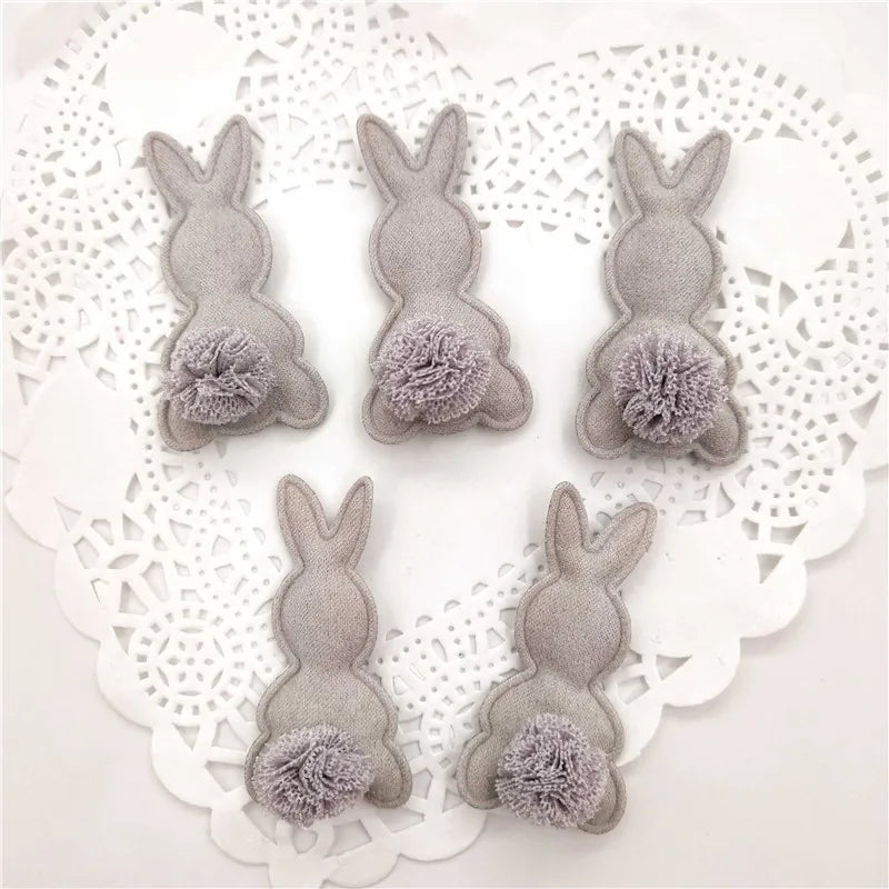 20pcs/lot Felt Rabbit Shapes with Fluffy Tails Padded Appliqués DIY Crafts 2.8*5cm
