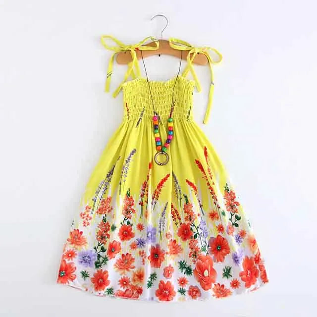 Summer Boho Girls Beach Dress 2 - 12 Years With Necklace Gift