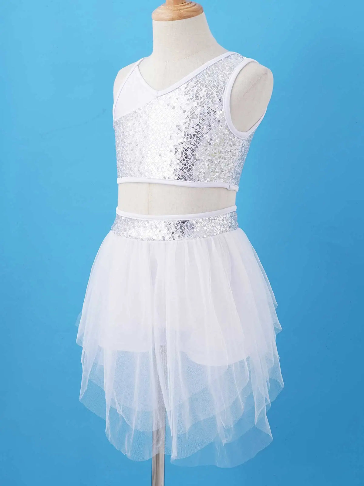 Sequins Ballet Dance Set Girls Crop Top Skirted Shorts Stage Dance Costumes