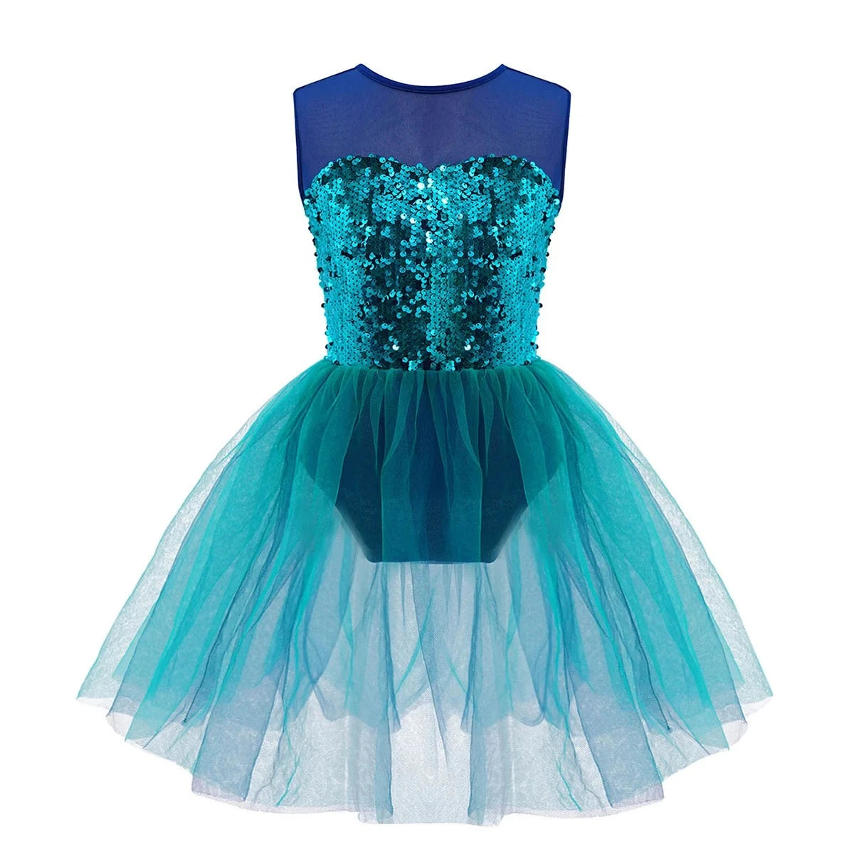 Girls Ballet Gymnastics Figure Ice Skating Sequin Leotard Tutu Dress Performance Dancewear
