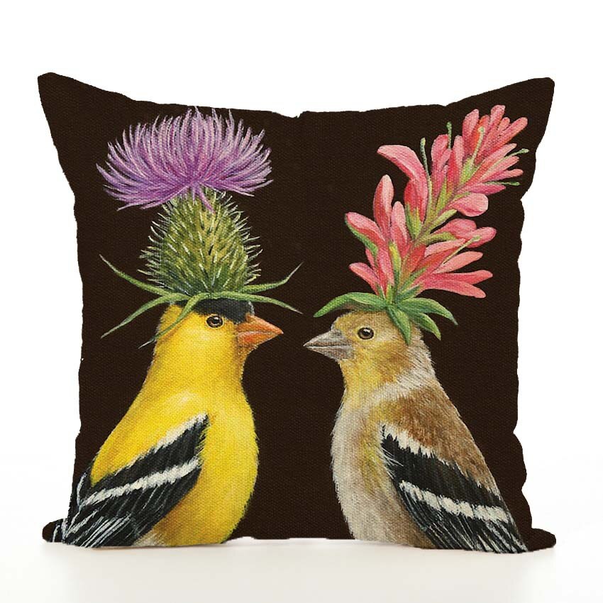 Spring Frolic Decorative Cushion Covers Squirrel Bird Bear Fox Printed Cotton Linen Pillowcase