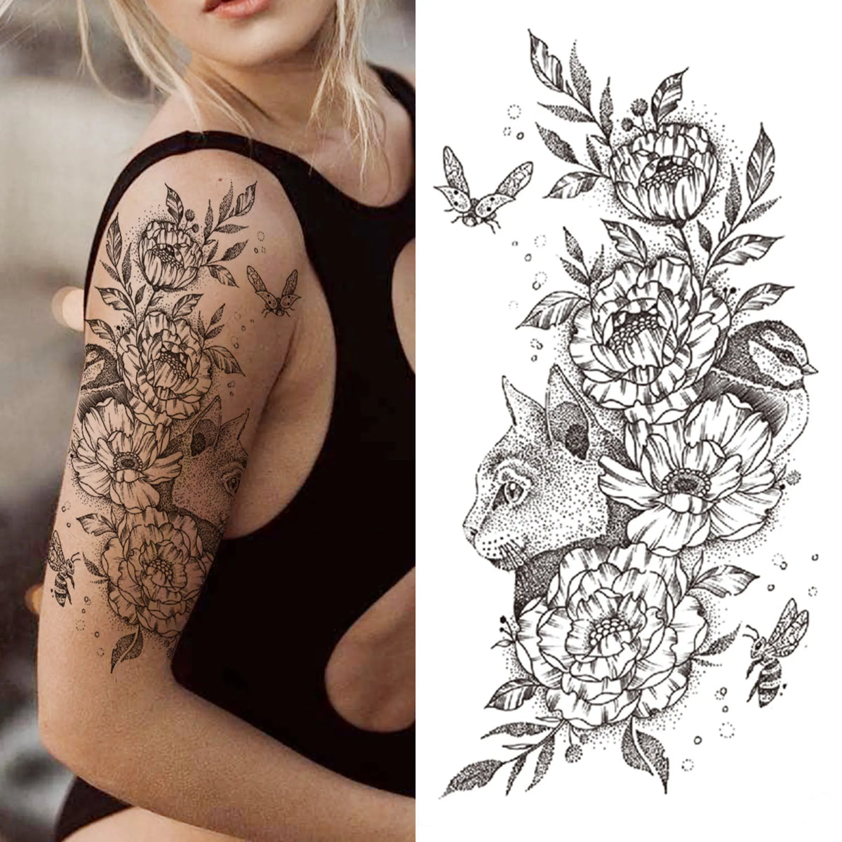 Large Peony Temporary Tattoos