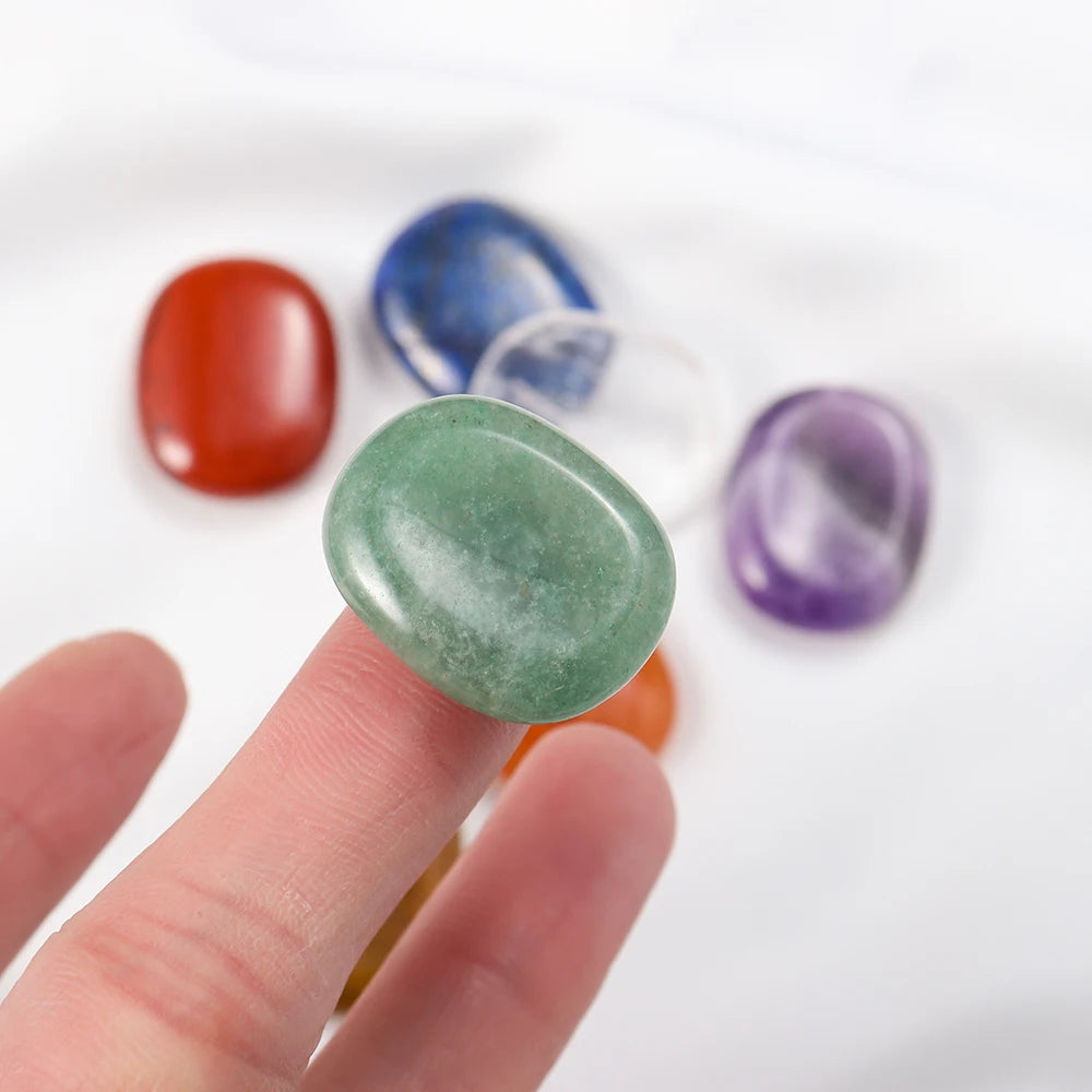 Set of Natural Oval Thumb Worry Stones Seven Chakra Crystal Set
