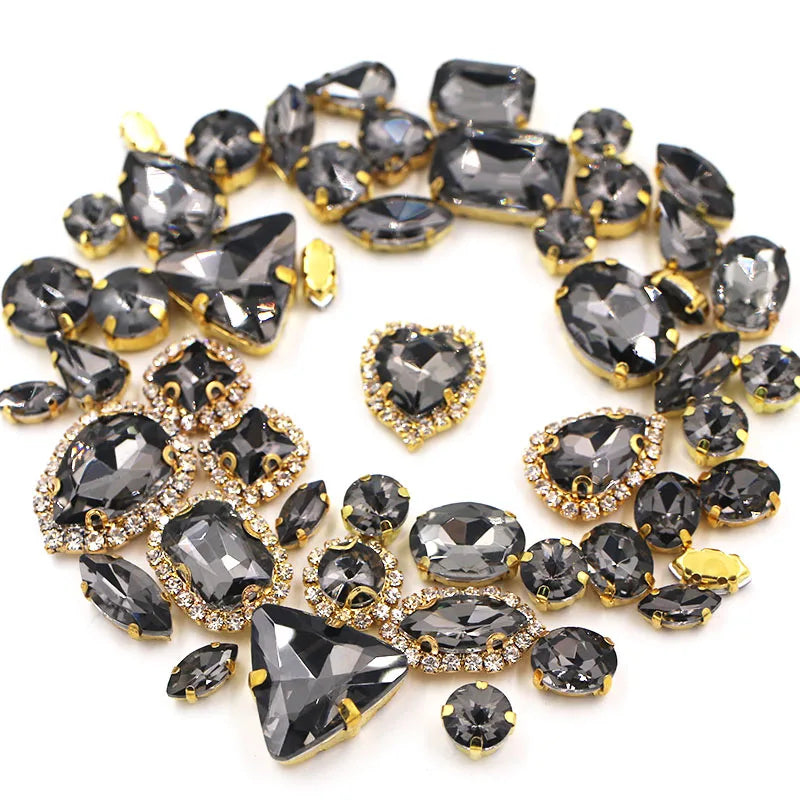 50pcs/Bag Shiny Mixed Shape Sew On Glass Rhinestone Gold Claw Crystal Buckle DIY Decoration 24 Colours