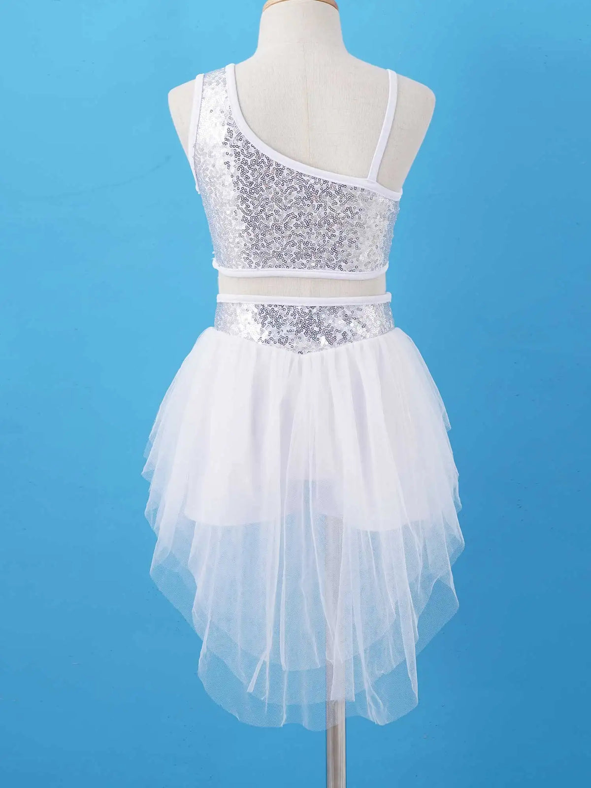 Sequins Ballet Dance Set Girls Crop Top Skirted Shorts Stage Dance Costumes