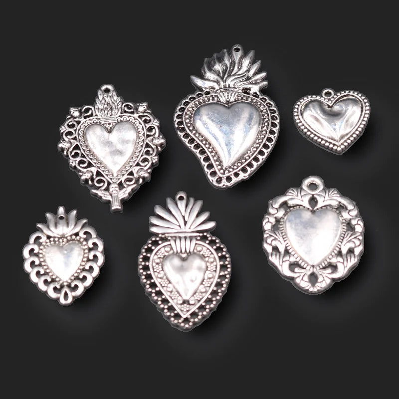 7pcs Mix Large Sacred Heart Amulet Pendants DIY Jewellery Making