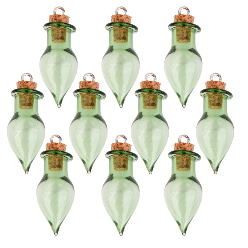 Ten Green Vial Bottles DIY Jewellery Making