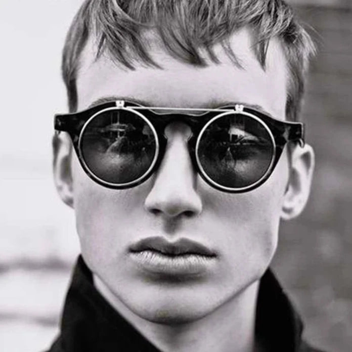 Round Steampunk Flip Up Sunglasses