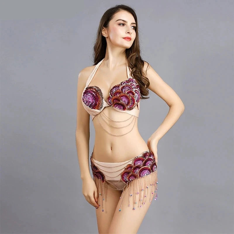 Peacock Belly Dance Beaded Bra and Belt Set