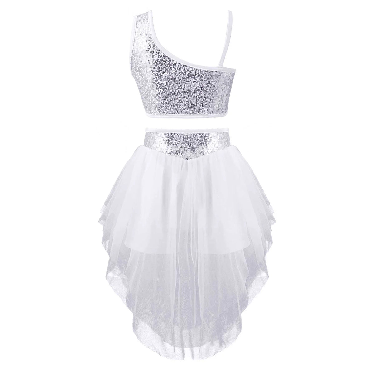 Sequins Ballet Dance Set Girls Crop Top Skirted Shorts Stage Dance Costumes