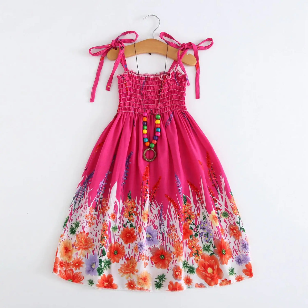 Summer Boho Girls Beach Dress 2 - 12 Years With Necklace Gift