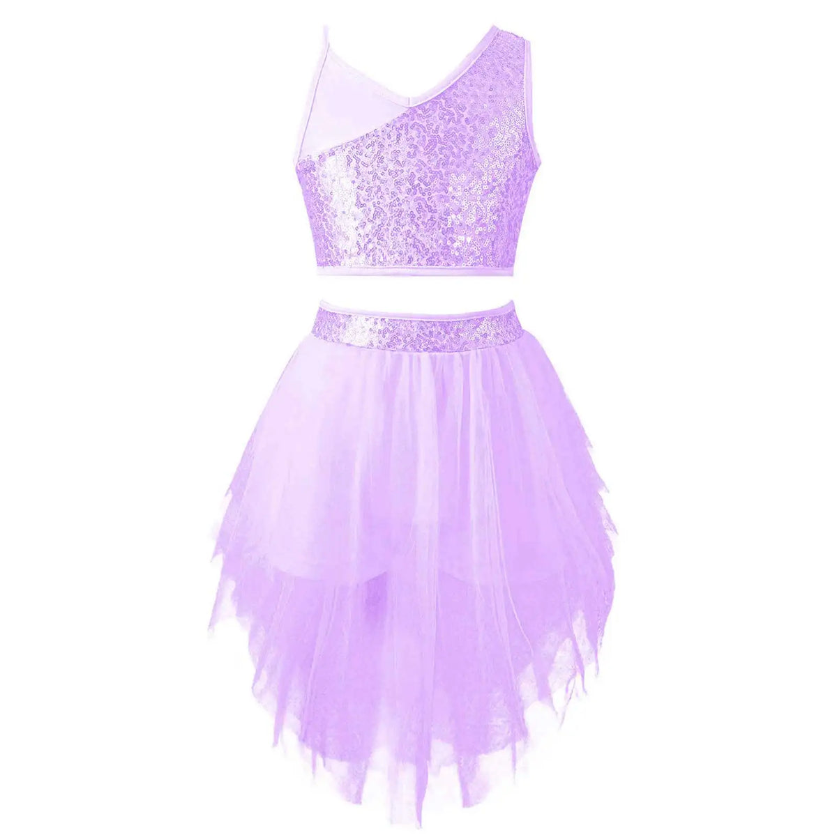 Sequins Ballet Dance Set Girls Crop Top Skirted Shorts Stage Dance Costumes