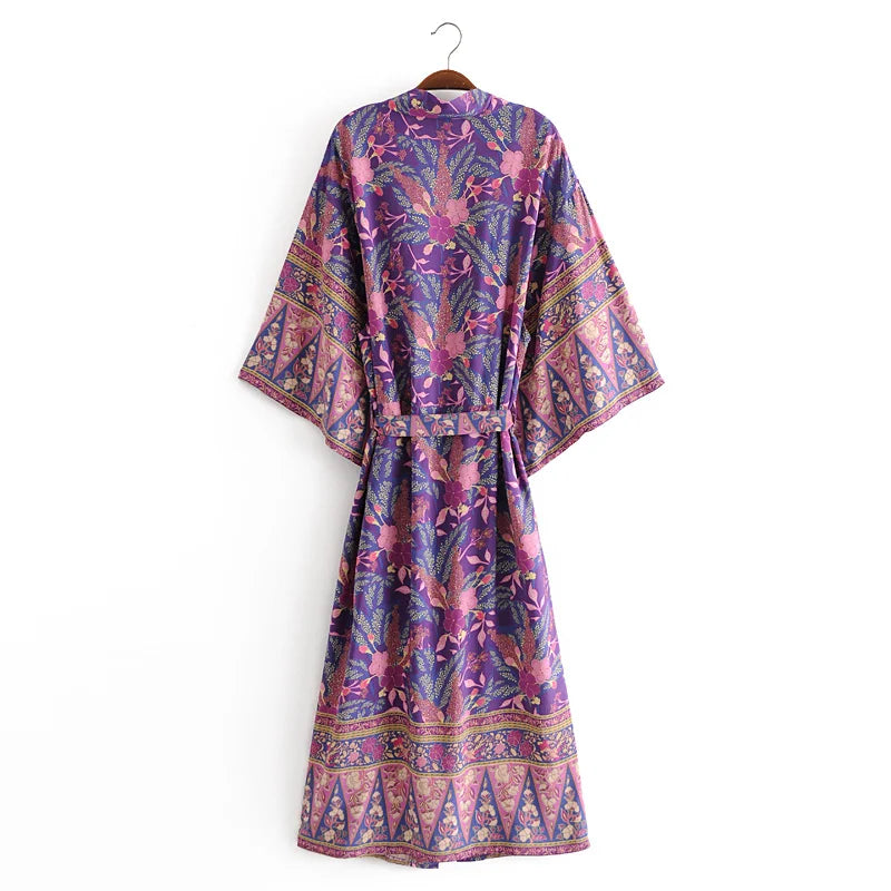 Elhiza's Purple Boho Long Kimono Robe Cover-up