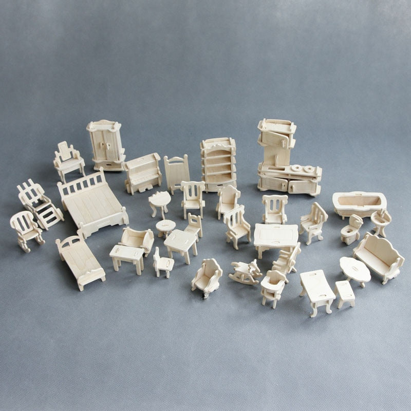 Mayor Woody's Wooden Dollhouse Furniture Set DIY Model Kit
