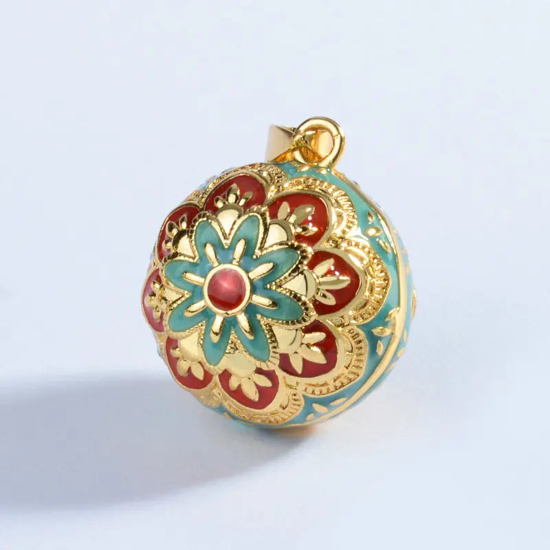 Flower Bell Enamel Harmony Sound Ball Mexican Bola Pendant Necklace