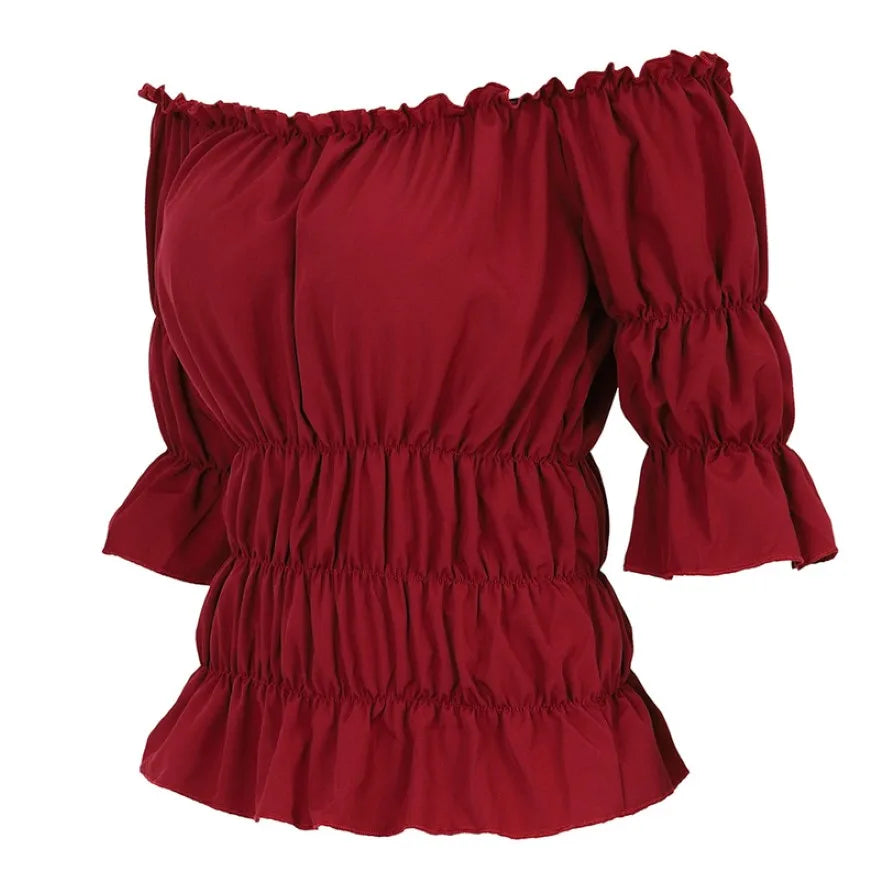 16 Colours Medieval Renaissance Blouses Off Shoulder Steampunk Cosplay Pirate Shirt Corset Top