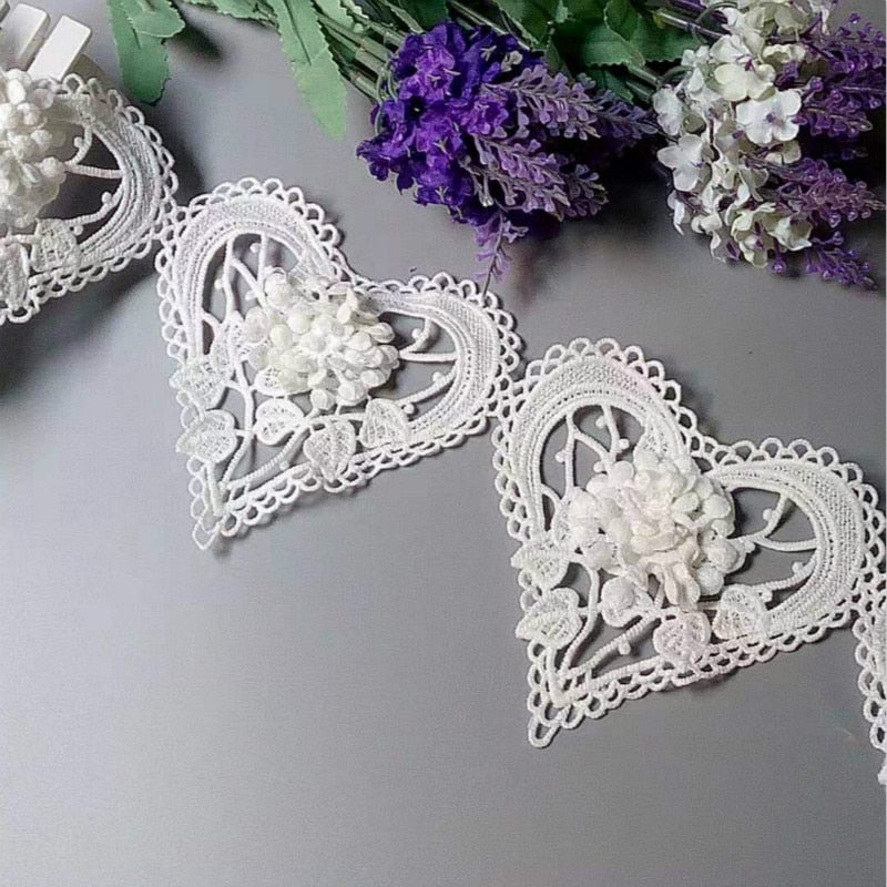 Ten Embroidered Cotton Lace Heart Flowers Lace Ribbon Trim