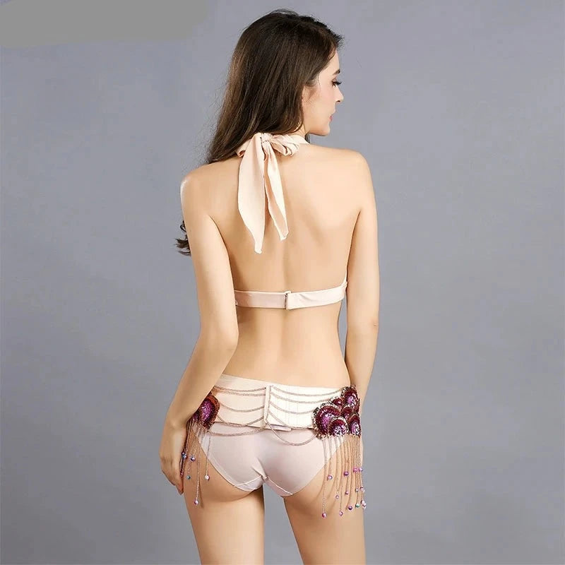 Peacock Belly Dance Beaded Bra and Belt Set